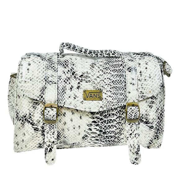 Vans Snakeskin Shoulder Handbag Purse Straps Snap Buttons White Black Bag New - Picture 1 of 13